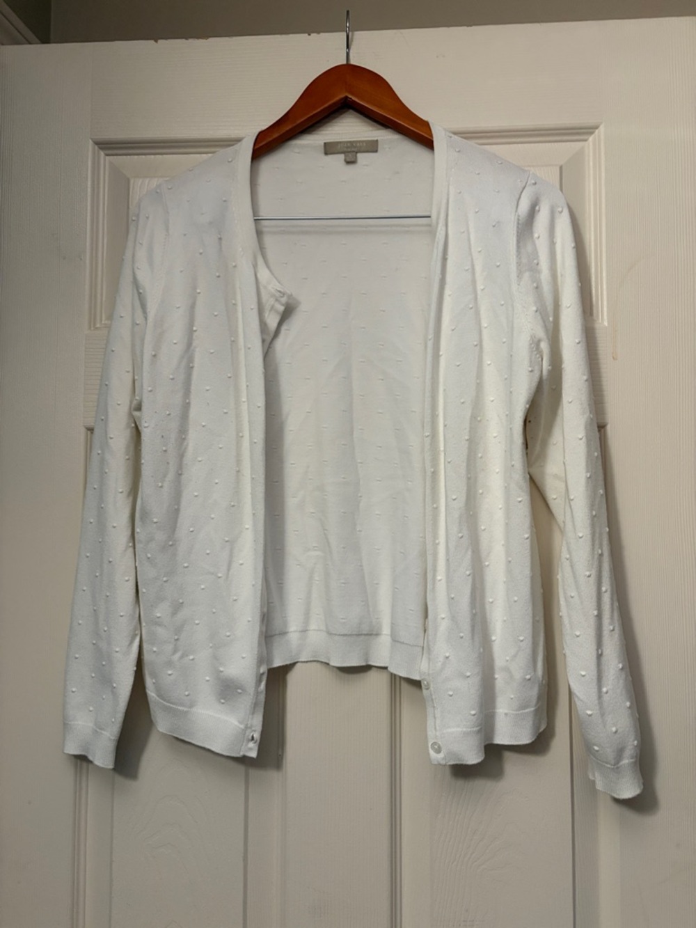 Joan Vass White Open-Front Dot-Textured Cardigan